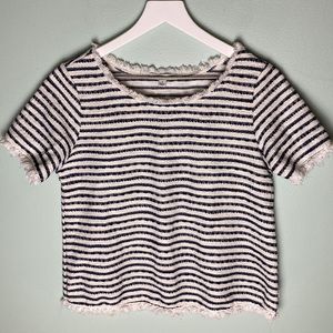 Green Envelope Striped & Fringed Top. Size Small